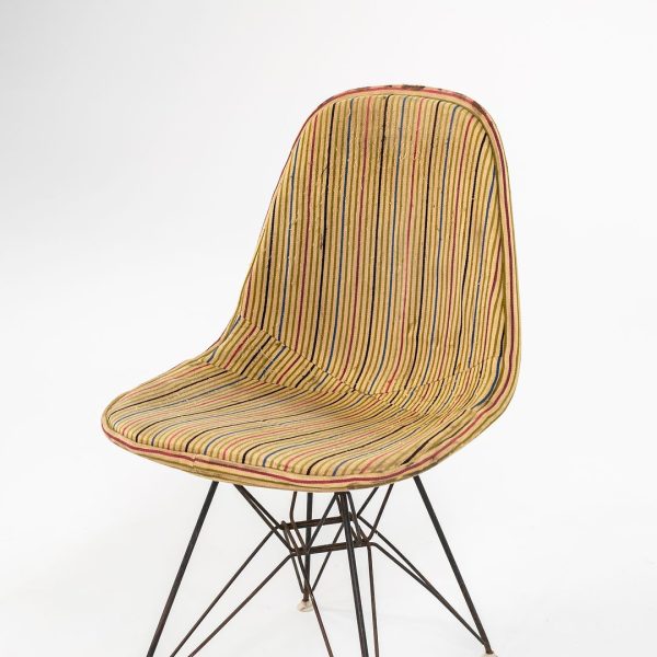 1960s Pair of DKR-1 Chair by Ray and Charles Eames for Herman Miller with Rare Millerstripe Fabric by Alexander Girard For Discount