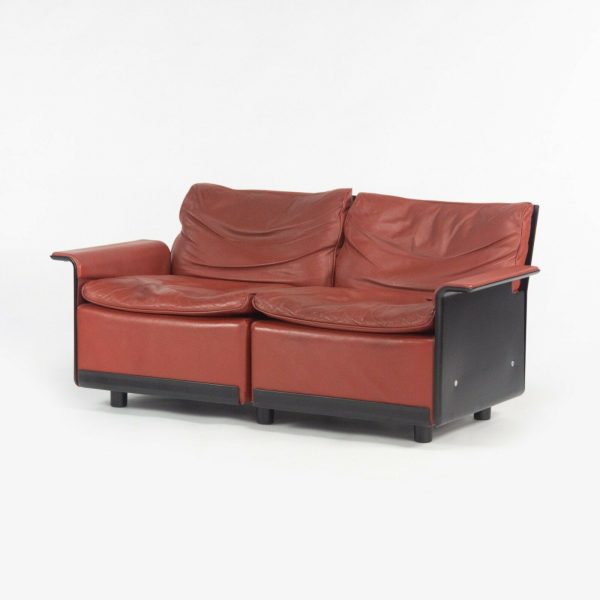 1980s Vintage Dieter Rams for Vitsoe 620 Red Leather and Black Two Seat Settee Sofa Supply