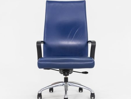 2015 Coalesse Chord Executive Office Chair by Michael Shields with Pneumatic Base in Blue Leather on Sale