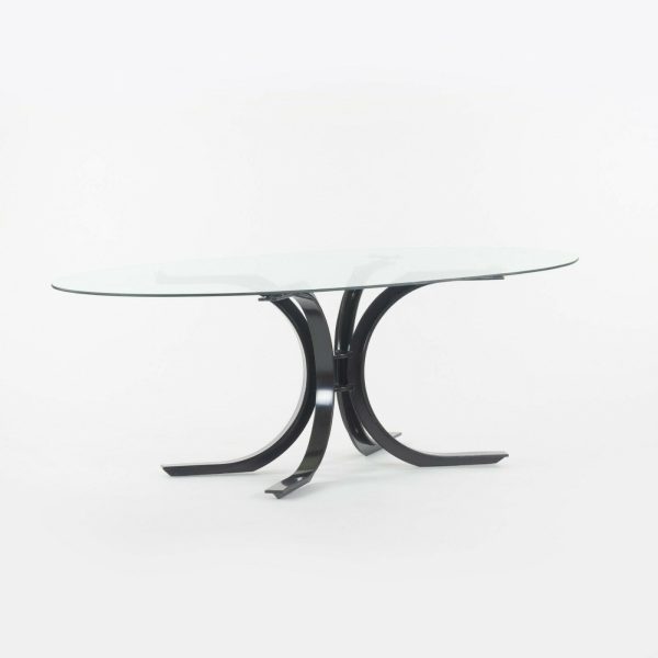 1970s Osvaldo Borsani Dining Table for Stow Davis with Glass Top and Steel Base For Sale