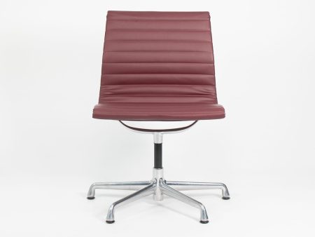 2010s Aluminum Group Armless Side Chair by Ray and Charles Eames for Herman Miller in Red Leather Supply