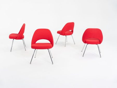 2011 Set of Four Eero Saarinen for Knoll Armless Executive Side   Dining Chairs in Red Fabric Online Sale