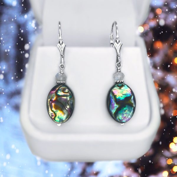 Abalone Shell, Moonstone and Sterling Silver Dangle Earrings Fashion