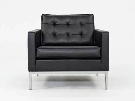 2019 Florence Knoll Club Lounge Chair in Black Leather with Satin Chrome Base Online