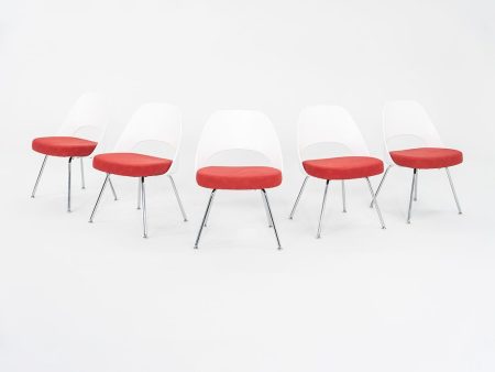 2011 Eero Saarinen for Knoll Armless Executive Side   Dining Chairs in White with Red Fabric 1x Available Supply