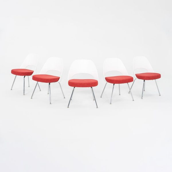 2011 Eero Saarinen for Knoll Armless Executive Side   Dining Chairs in White with Red Fabric 1x Available Supply