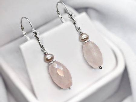 Rose Quartz, Pink Pearl and Sterling Silver Earrings Online now