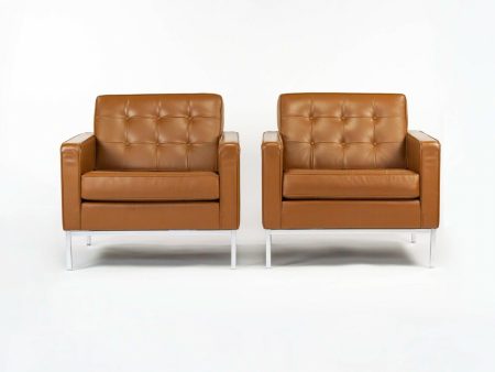 2012 Pair of Florence Knoll Club   Lounge Chairs in Dark Tan or Caramel Leather Cheap