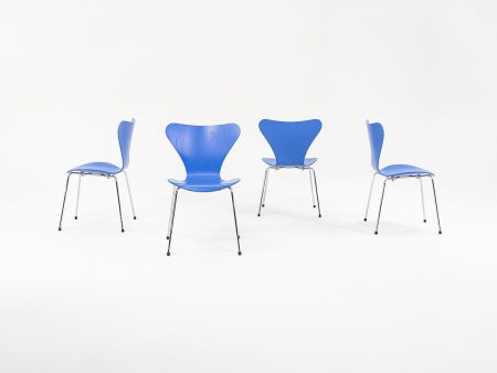 1996 Series 7 Dining Chair, Model 3107 by Arne Jacobsen for Fritz Hansen in Blue Painted Beech Wood Sets Available Online now