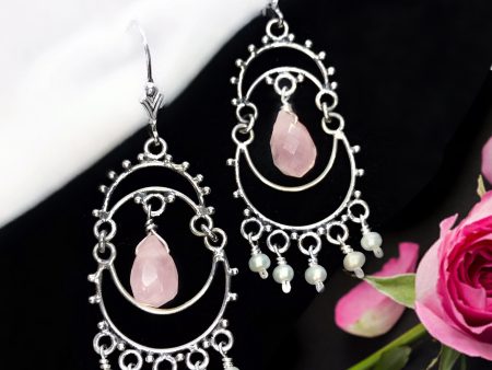 Rose Quartz, White Fresh Water Pearl & Sterling Silver Chandelier For Cheap