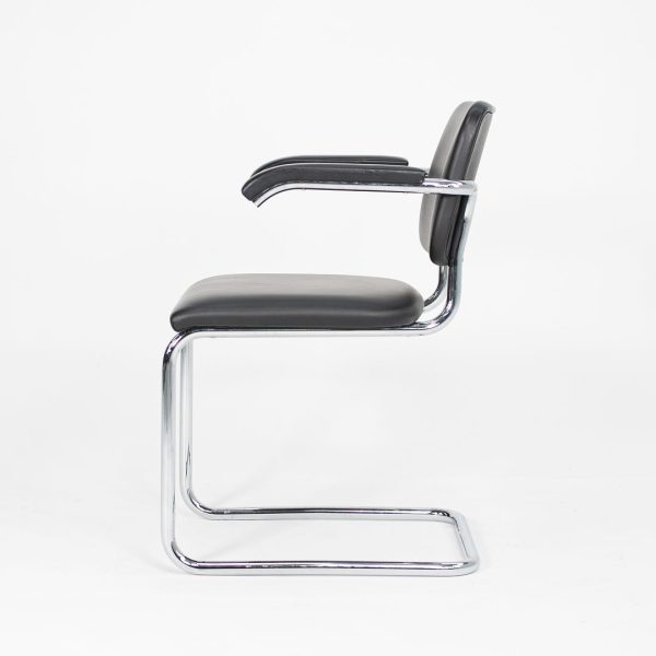 2010s Pair of Knoll Cesca Upholstered Armchair, Model 50A by Marcel Bruer for Knoll in Chromed Steel and Black Leather Fashion