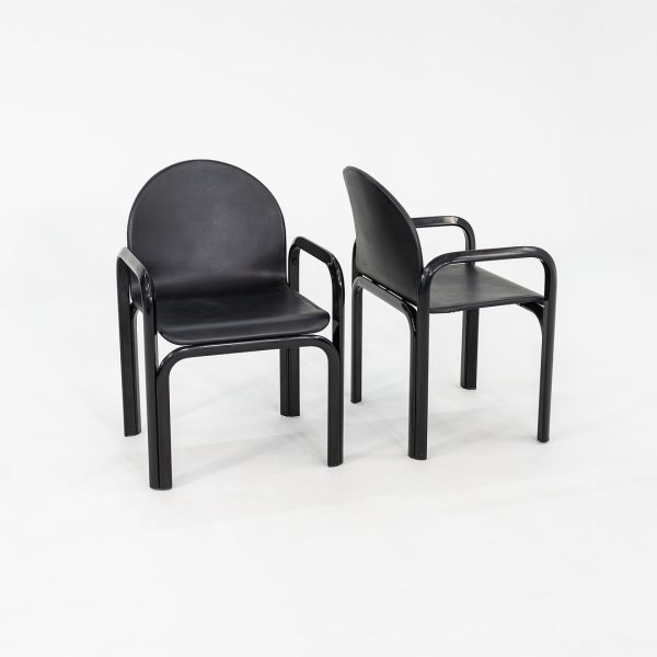 1980s Pair of Gae Aulenti for Knoll Orsay Dining Arm Chairs with Black Frame & Leather For Sale