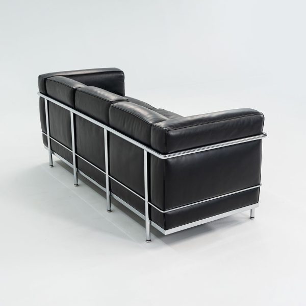 2010s LC2 3-Seat Sofa by Le Corbusier, Pierre Jeanneret, Charlotte Perriand for Cassina in Black Leather and Chrome Discount