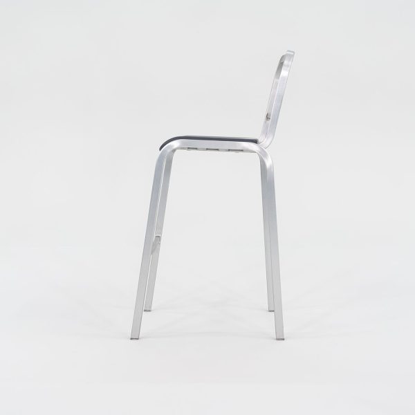 2022 New Nine-O Bar Stool by Ettore Sottsass for Emeco in Brushed Aluminum with Grey Seats 18x Available For Discount