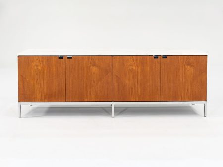 1960S 4-Position Credenza Cabinet, Model 2544 By Florence Knoll For Knoll Steel, Walnut, Marble For Sale