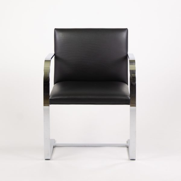 2000s Mies van der Rohe for Knoll Flat Bar Chrome Brno Chairs in Black Leather 3x Available For Discount