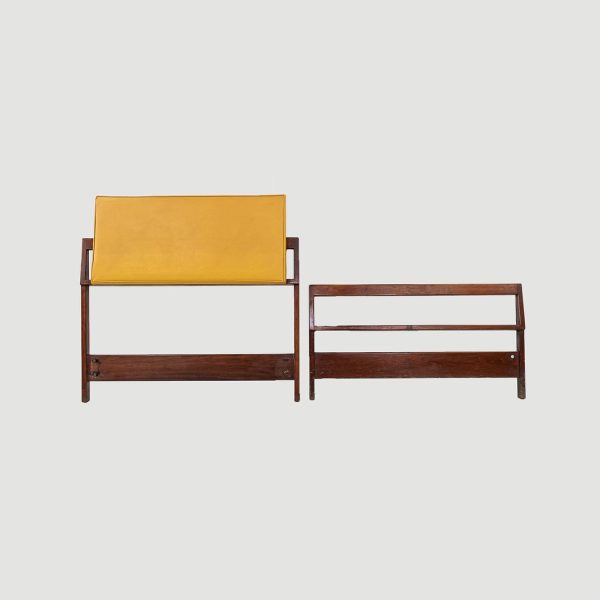 1959 Jens Risom Designs Twin Head and Footboard in Walnut with Yellow Vinyl Panel, 3x Available Sale