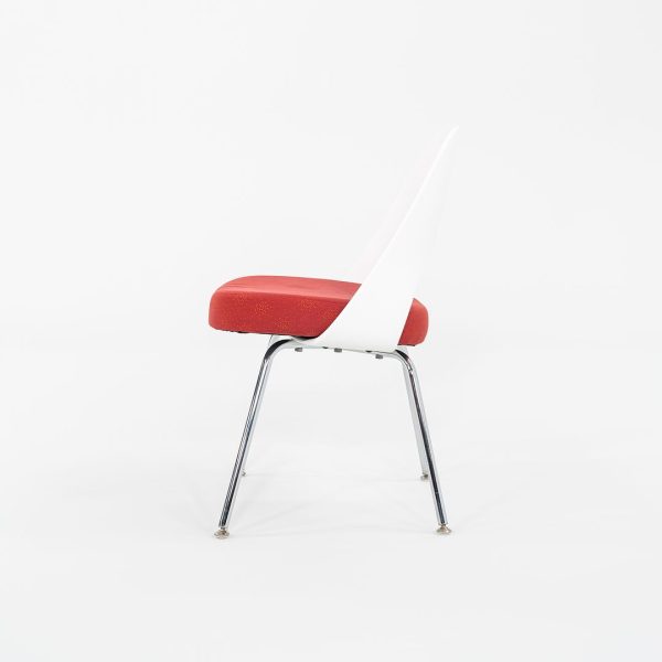 2011 Eero Saarinen for Knoll Armless Executive Side   Dining Chairs in White with Red Fabric 1x Available Supply