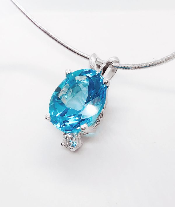 Genuine Swiss Blue Topaz Pendant on Sale