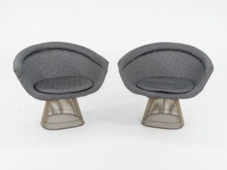 1960s Platner Lounge Chair, Model 1715L by Warren Platner for Knoll in Nickel Steel with Grey Fabric 4x Available Sale