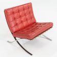 1995 Pair of Mies van der Rohe Barcelona Lounge Chairs with Stainless Frames in Sabrina Nasturtium Red Leather on Sale