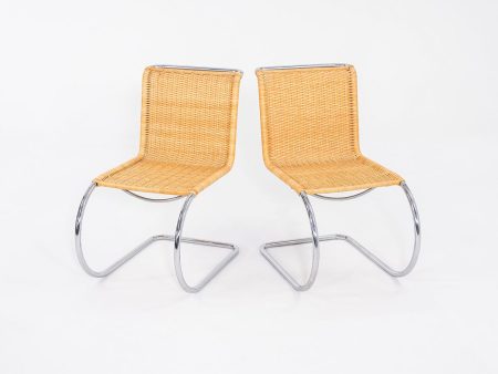 1970s Pair of Mies van der Rohe Thonet Attributed Cane MR10 Dining Chairs For Sale