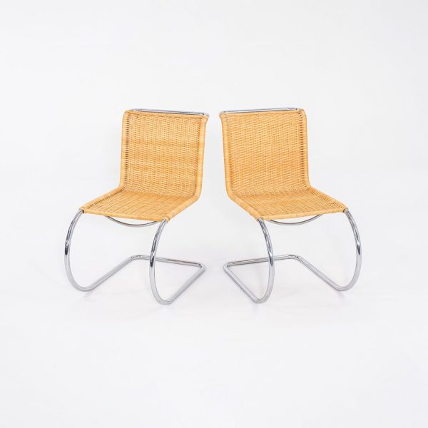 1970s Pair of Mies van der Rohe Thonet Attributed Cane MR10 Dining Chairs For Sale