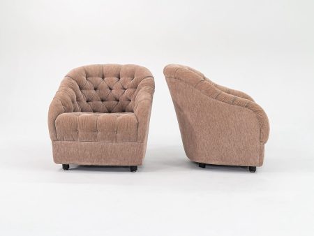 1993 Pair of Tufted Club Chairs, Model 2084 by Ward Bennett for Geiger in Beige Fabric on Sale