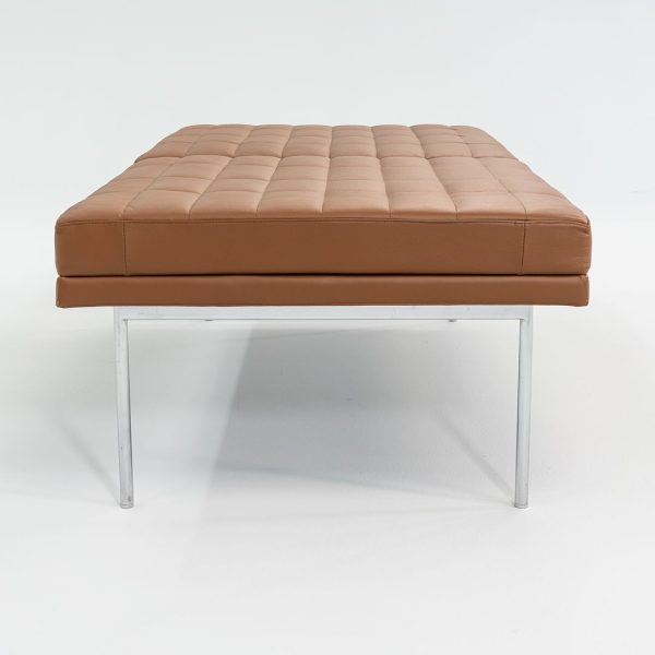 2013 BassamFellows for Geiger Tuxedo Lounge Quilted Bench in Cognac Leather 56x28 inches 1x Available For Discount