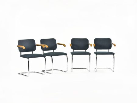 1980s Set of Four Model B64 Cesca Armchairs by Marcel Breuer for Knoll in Fabric with Oak Arms Online now