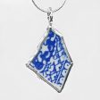 Beach Glass Pottery Asian Blue & White Pattern Sterling Silver Necklace Sale