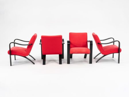 1990s Bentwood Lounge Chair by Thonet in Red Fabric with Ebonized Bentwood, 4x Available Fashion