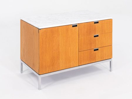 1981 Florence Knoll Two-Position Credenza   Cabinet in Oak and Marble on Sale