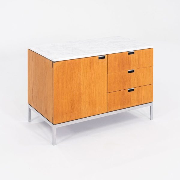 1981 Florence Knoll Two-Position Credenza   Cabinet in Oak and Marble on Sale