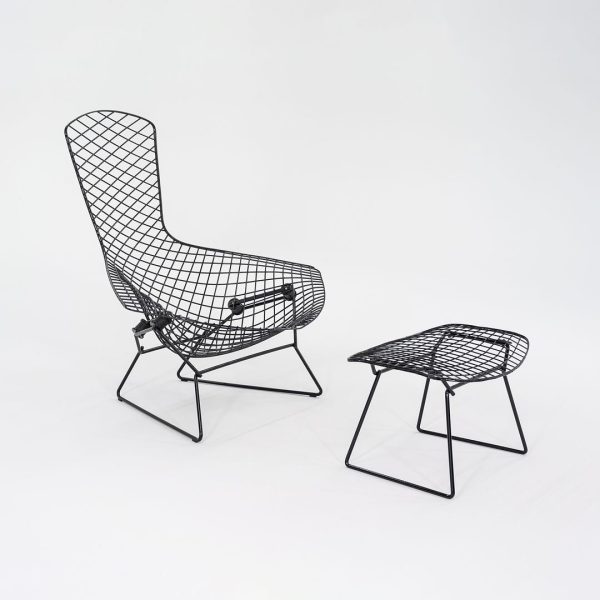 2010s 423LU Bertoia Bird Chair and 424YU Bertoia Ottoman by Harry Bertoia for Knoll in Black 2x Sets Available on Sale