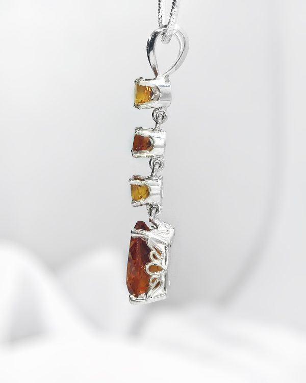 Fancy Orange AA Quality Citrine and Sterling Silver Necklace Online Hot Sale