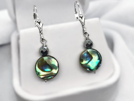 Abalone Shell, Hematite and Sterling Silver Dangle Earrings Fashion