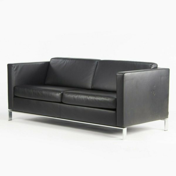 Lord Norman Foster Model 500 Black Leather 2 Seat Settee Sofa for Walter Knoll Cheap