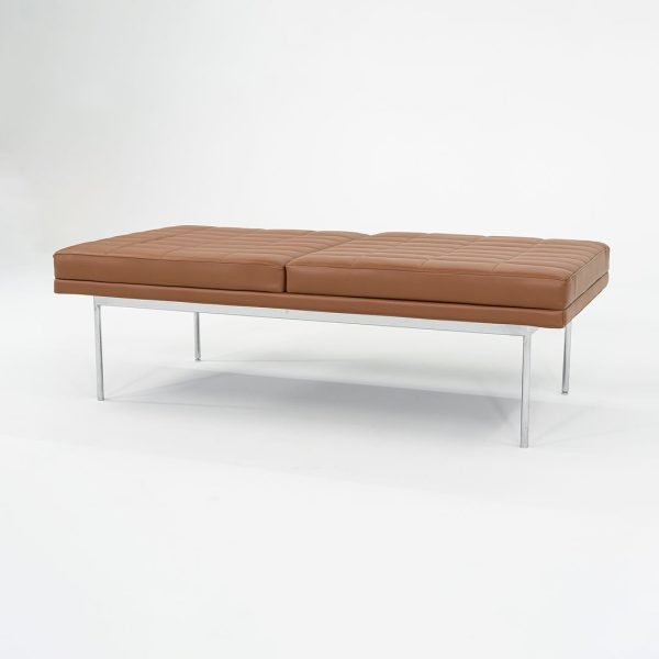 2013 BassamFellows for Geiger Tuxedo Lounge Quilted Bench in Cognac Leather 56x28 inches 1x Available For Discount