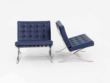 2016 Barcelona Chair, Model 250LS by Lilly Reich and Mies van der Rohe for Knoll in Blue Leather and Stainless Online Sale