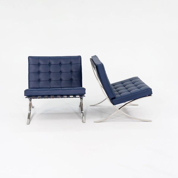 2016 Barcelona Chair, Model 250LS by Lilly Reich and Mies van der Rohe for Knoll in Blue Leather and Stainless Online Sale