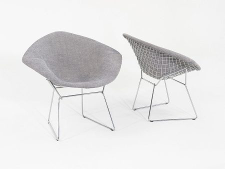 2010s Harry Bertoia for Knoll Small Diamond Lounge Chairs in Grey Fabric and Chrome 2x Available Online Hot Sale