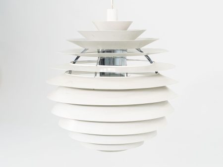 1980s PH Louvre Kugle Pendant Lamp by Poul Henningsen for Louis Poulsen Aluminum, Chrome, Lacquer Supply