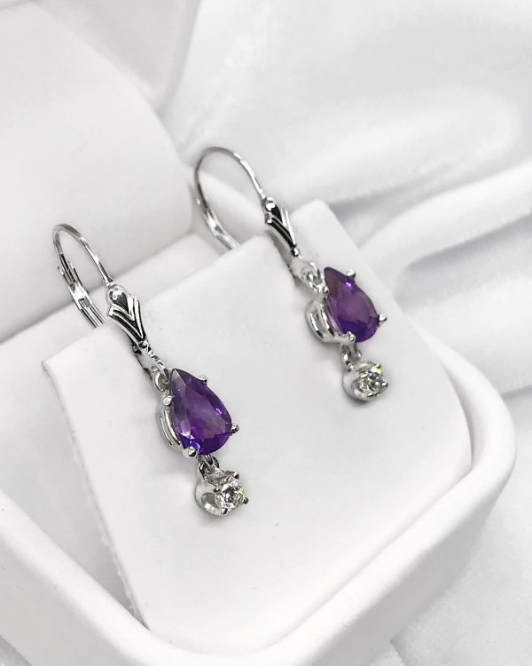 Amethyst & CZ Sterling Silver Drop Earrings Online Sale