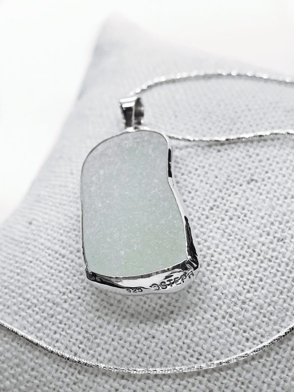 Beach Glass White Sterling Silver Necklace For Sale