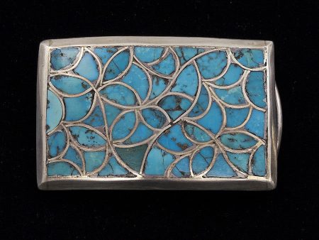 Zuni Sterling Silver and Turquoise Belt Buckle Hot on Sale