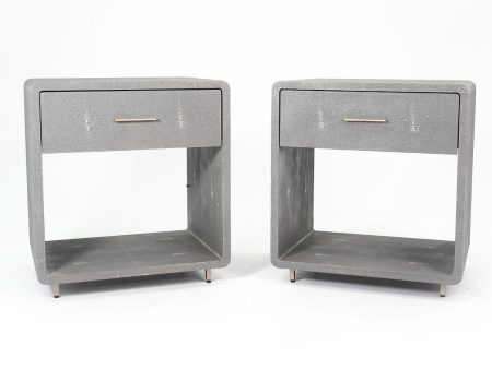 2020 Pair of Interlude Home Alma Bedside Cabinets in Grey Leather Supply