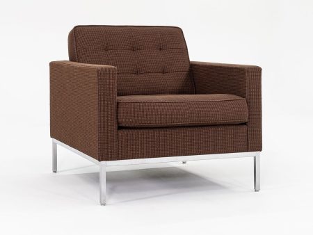 2010 Florence Knoll Lounge Chair, Model 1205S1 in Brown Cato Fabric with Satin Chrome Base Cheap