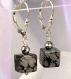 Snowflake Obsidian (Square), Hematite and Sterling Silver Dangle Earrings Hot on Sale