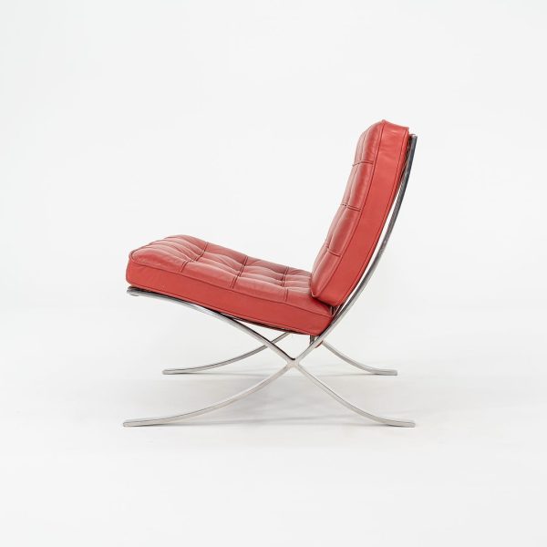 1995 Pair of Mies van der Rohe Barcelona Lounge Chairs with Stainless Frames in Sabrina Nasturtium Red Leather on Sale